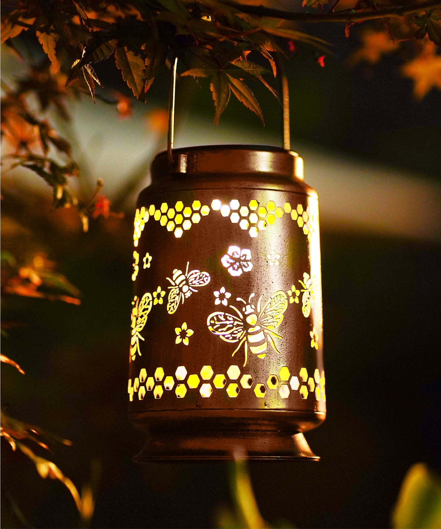 Nacome Bee Solar Lantern for Garden Decor: Waterproof Hanging Metal Decoration with LED Lights for Yard Lawn Porch Patio Landscape Pathway