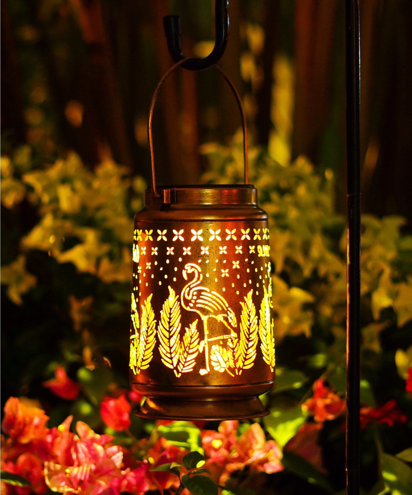 Nacome Flamingo Solar Lantern for Garden Decor: Waterproof Hanging Metal Decoration with LED Lights for Yard Lawn Porch Patio Landscape Pathway – Birthday Gifts for Mom Grandma Women
