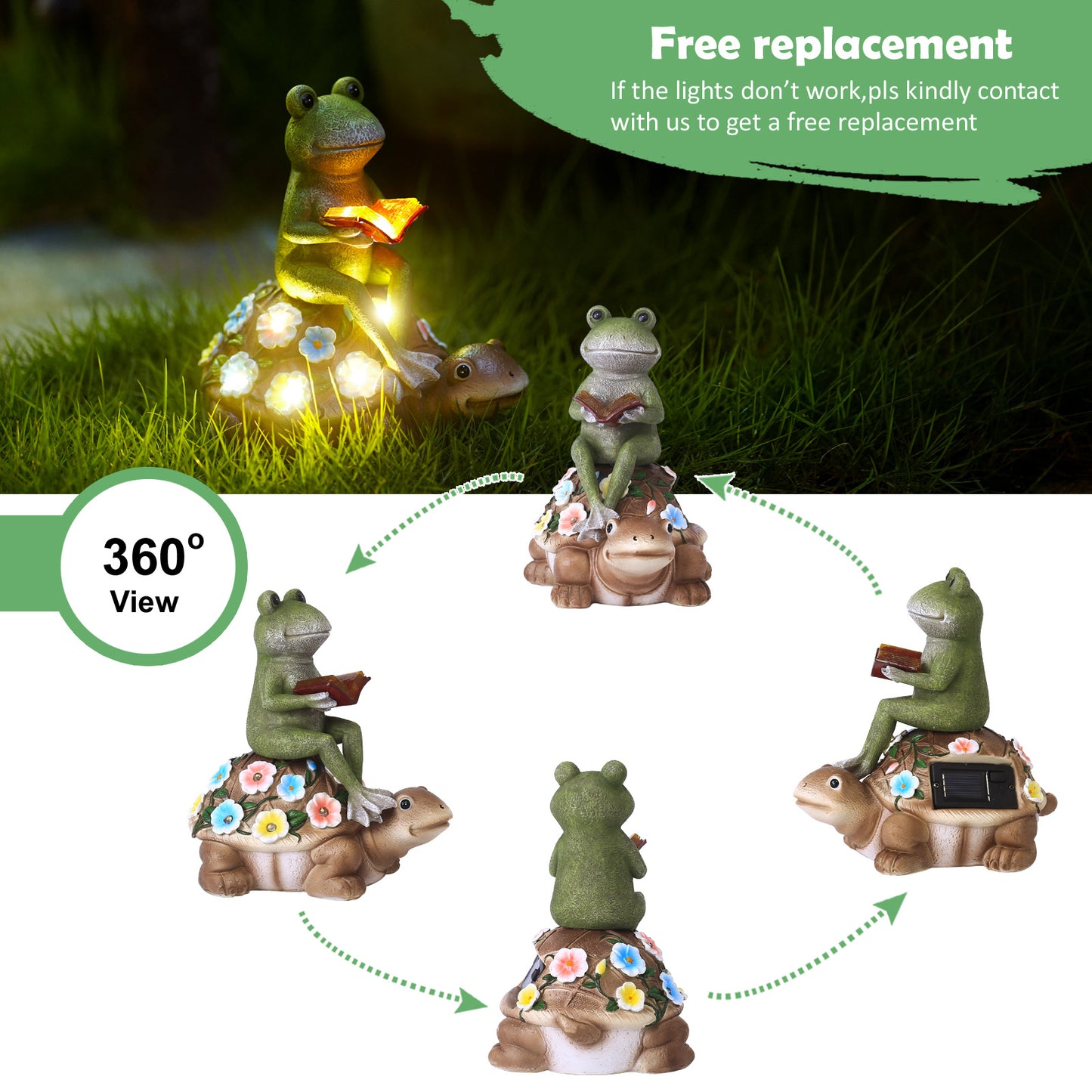 Nacome Solar Frog Riding Turtle for Garden Decor - Outdoor Statues for Patio,Yard,Balcony Ornament,Turtle Gifts for Women/Mom/Grandma,Mom's Best Gift