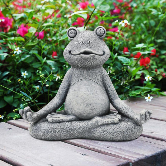 Nacome Meditating Frog Miniature Figurine, Zen Yoga Frog Statue Ornament - Indoor/Outdoor Garden & Home Decoration, 5 inch (Grey)