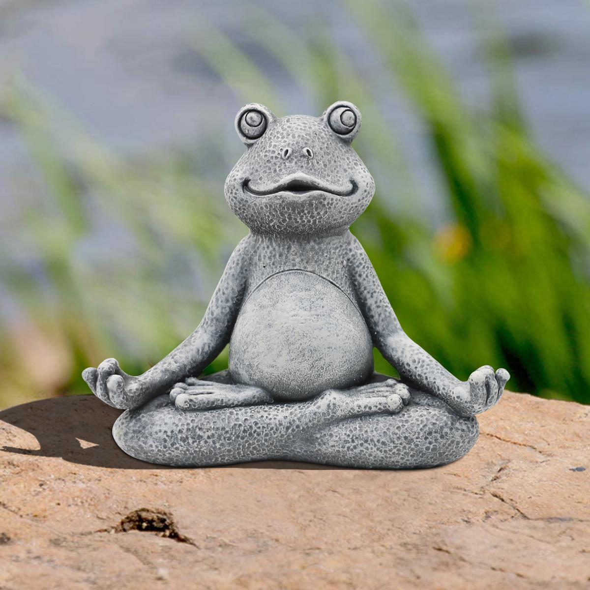 Nacome Meditating Frog Miniature Figurine, Zen Yoga Frog Statue Ornament - Indoor/Outdoor Garden & Home Decoration, 5 inch (Grey)