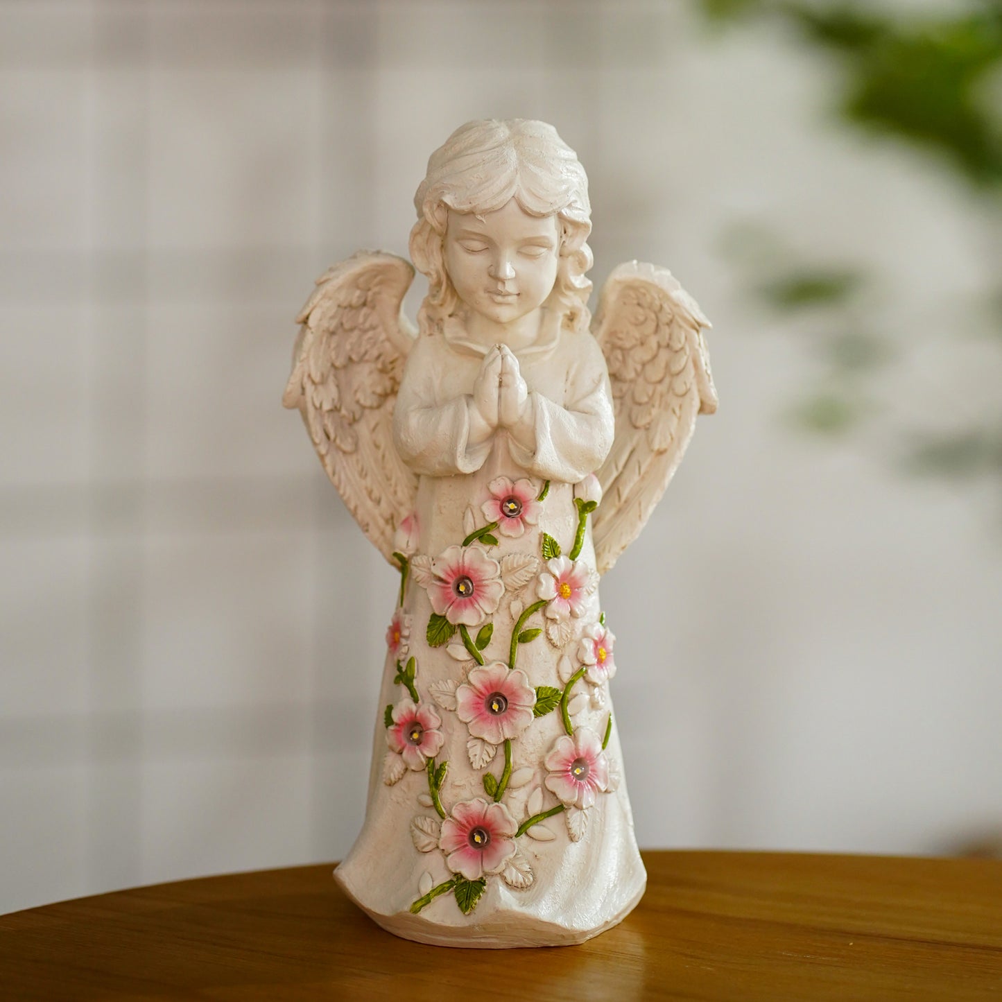 Nacome Solar Garden Outdoor Statues Angel with Succulent and 7 LED Lights – Outdoor Lawn Decor Garden Figurine for Patio, Balcony, Yard, Lawn Ornament - Unique Housewarming Gifts