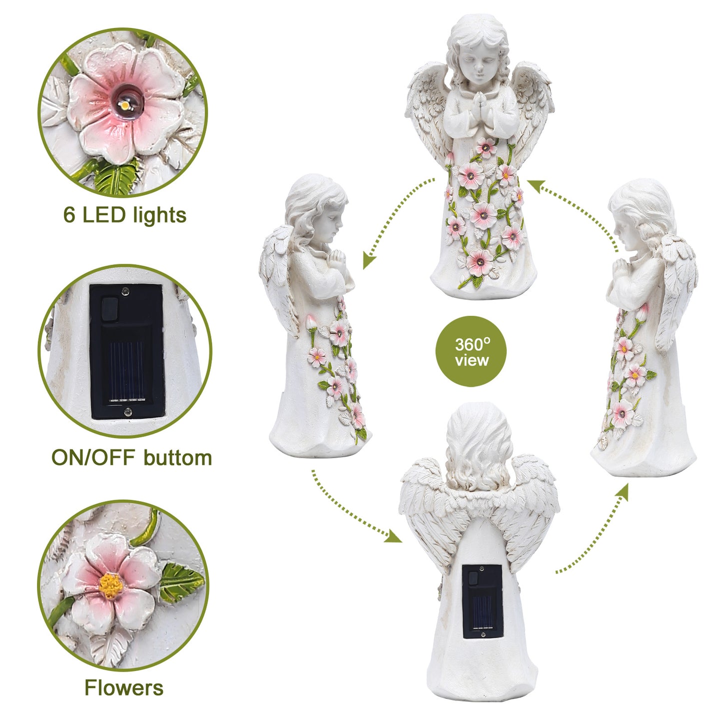 Nacome Solar Garden Outdoor Statues Angel with Succulent and 7 LED Lights – Outdoor Lawn Decor Garden Figurine for Patio, Balcony, Yard, Lawn Ornament - Unique Housewarming Gifts