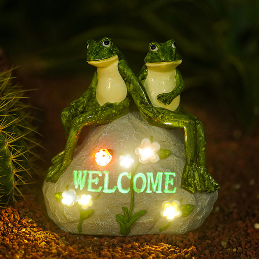 Nacome Solar Garden Outdoor Statues Frog with Succulent and 7 LED Lights - Lawn Decor Figurine for Patio, Balcony, Yard Ornament - Unique Housewarming Gifts