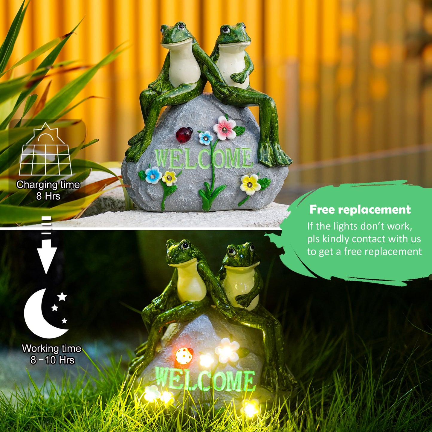 Nacome Solar Garden Outdoor Statues Frog with Succulent and 7 LED Lights - Lawn Decor Figurine for Patio, Balcony, Yard Ornament - Unique Housewarming Gifts