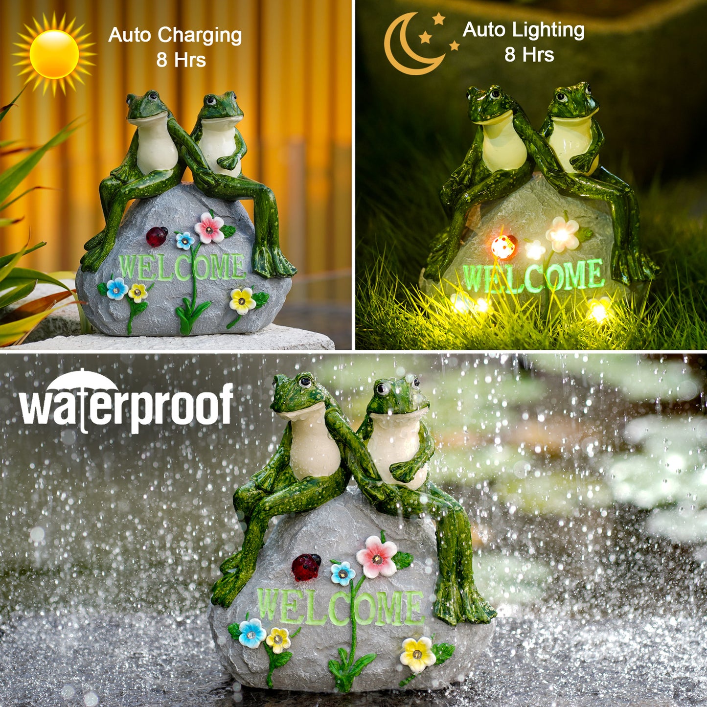 Nacome Solar Garden Outdoor Statues Frog with Succulent and 7 LED Lights - Lawn Decor Figurine for Patio, Balcony, Yard Ornament - Unique Housewarming Gifts
