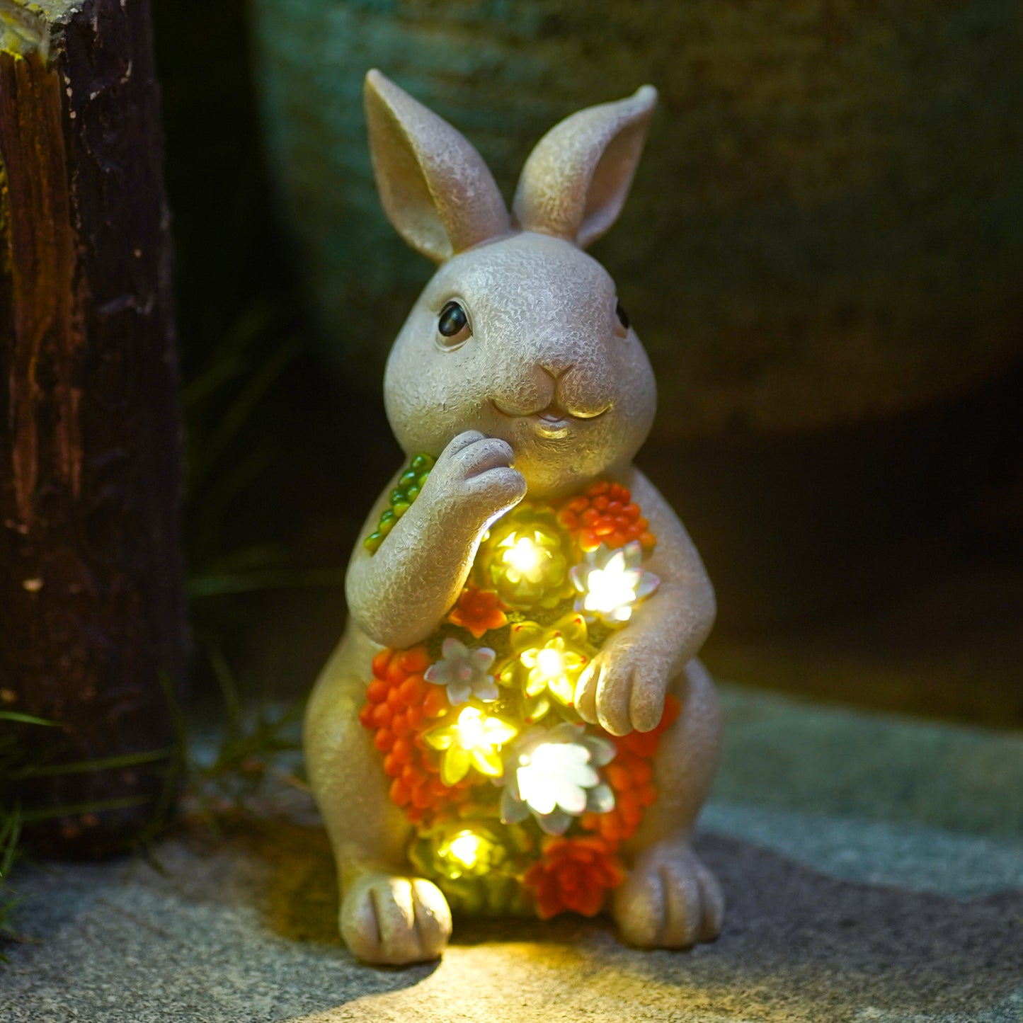 Nacome Solar Garden Outdoor Statues Bunny with Succulent and 7 LED Lights – Outdoor Lawn Decor Garden Rabbit Statue for Patio, Balcony, Yard, Lawn Ornament - Unique Housewarming Gifts