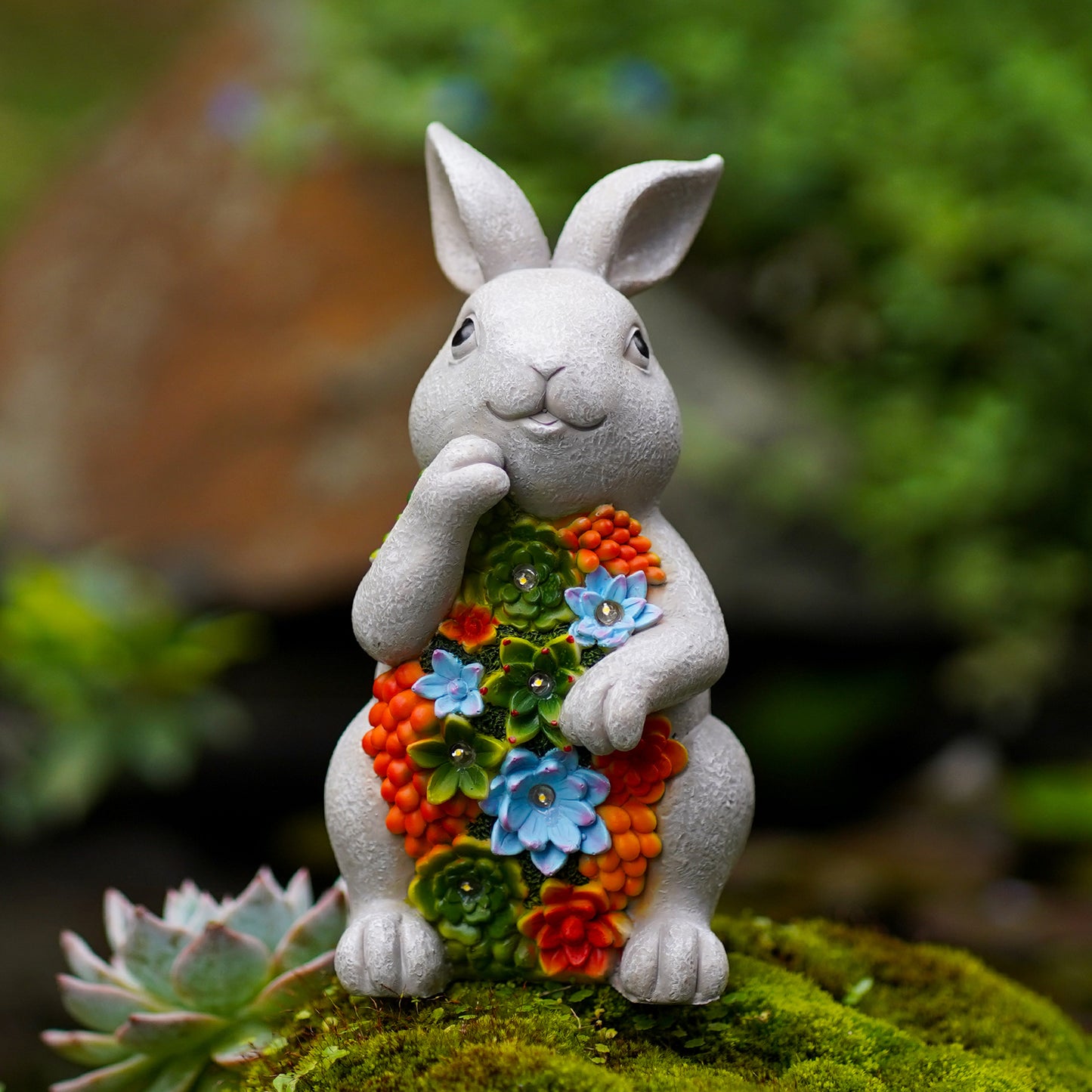 Nacome Solar Garden Outdoor Statues Bunny with Succulent and 7 LED Lights – Outdoor Lawn Decor Garden Rabbit Statue for Patio, Balcony, Yard, Lawn Ornament - Unique Housewarming Gifts