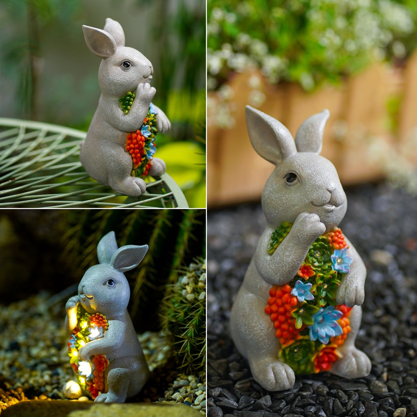 Nacome Solar Garden Outdoor Statues Bunny with Succulent and 7 LED Lights – Outdoor Lawn Decor Garden Rabbit Statue for Patio, Balcony, Yard, Lawn Ornament - Unique Housewarming Gifts