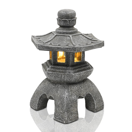 Nacome Solar Pagoda Lantern Garden Statue,Indoor/Outdoor Zen Asian Decor for Landscape Balcony,Garden,Patio,Porch Yard Art Ornament,Polyresin, Stone Finish