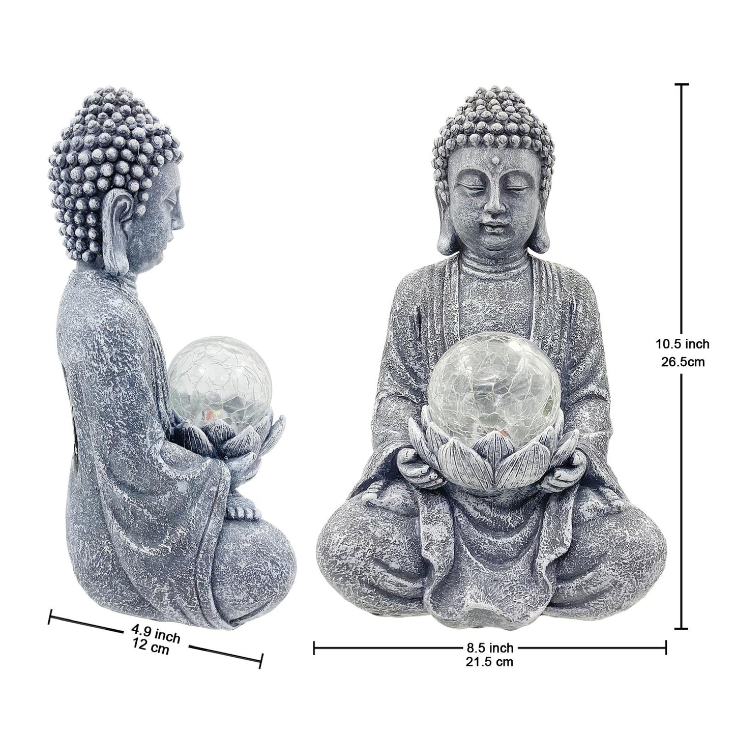 Nacome Meditating Buddha Statue with Solar Light,Zen Solar Garden Buddha with Cracked Glass Ball Sculpture-Indoor/Outdoor Decor for Balcony,Garden,Patio,Porch Yard Art Ornament,Gift