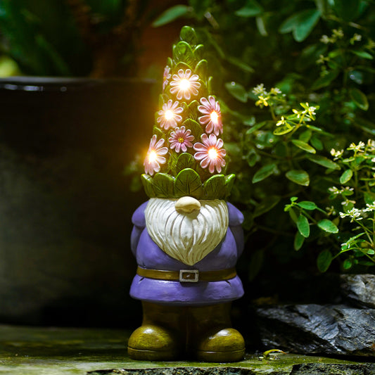 Nacome Solar Garden Outdoor Statues Gnome with Succulent and 7 LED Lights - Lawn Decor Statue for Patio, Balcony, Yard Ornament - Unique Housewarming Gifts