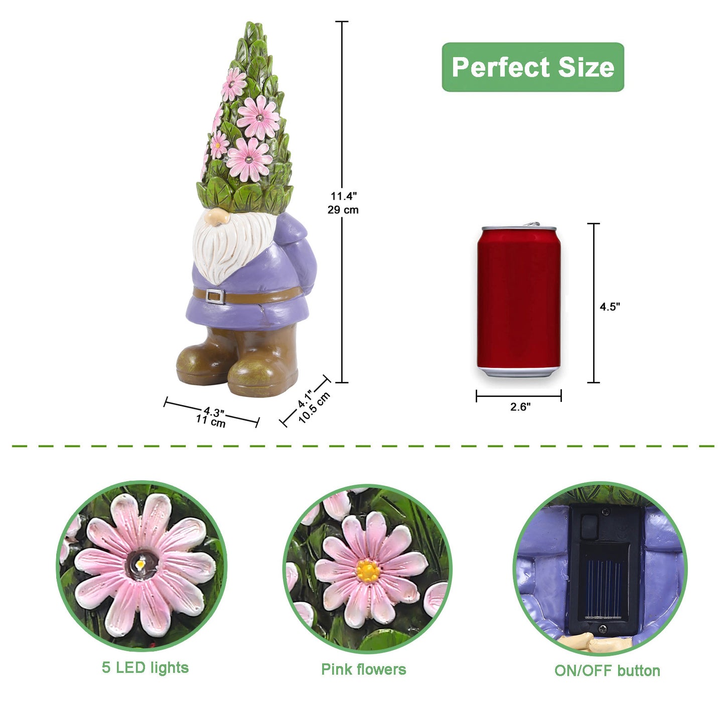 Nacome Solar Garden Outdoor Statues Gnome with Succulent and 7 LED Lights - Lawn Decor Statue for Patio, Balcony, Yard Ornament - Unique Housewarming Gifts