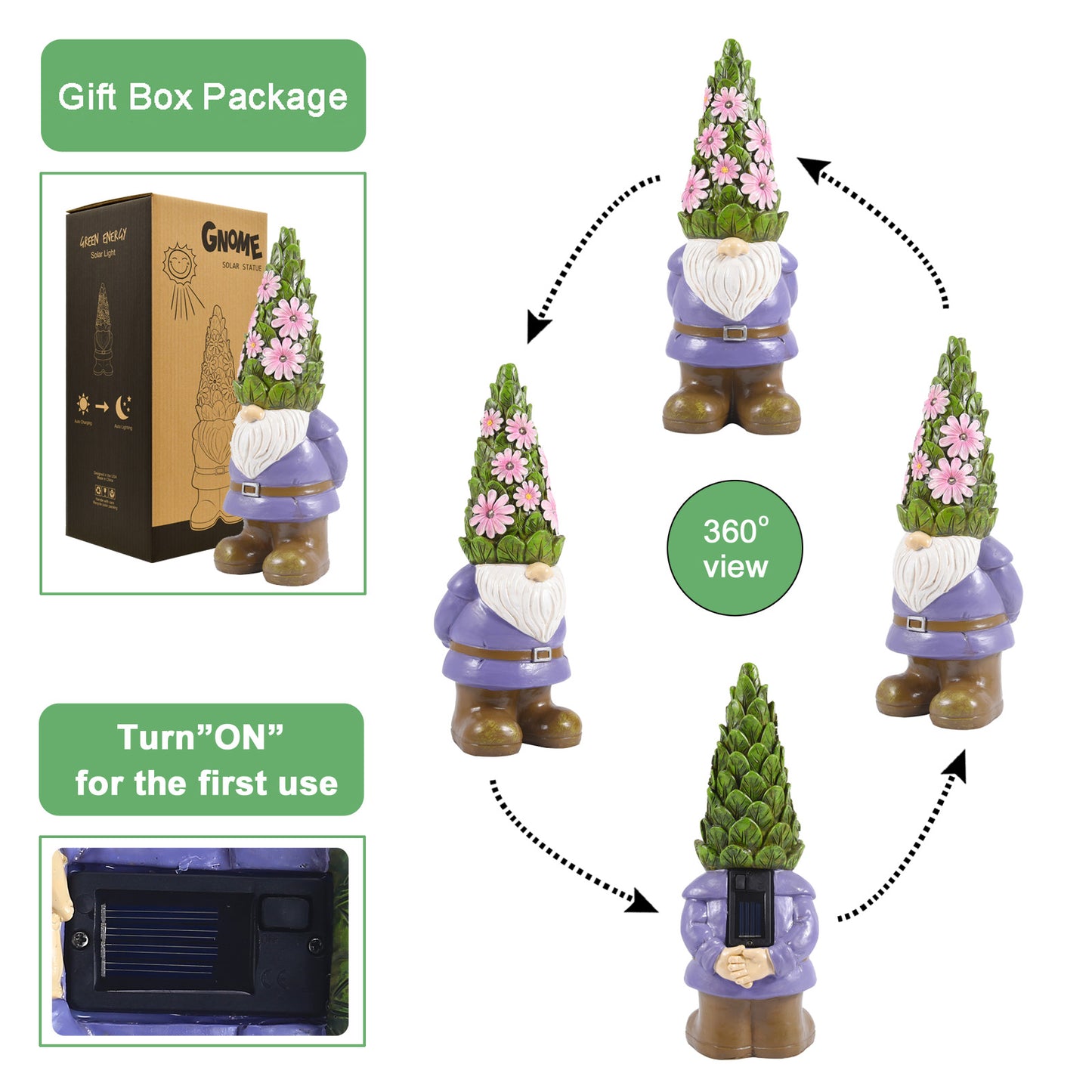 Nacome Solar Garden Outdoor Statues Gnome with Succulent and 7 LED Lights - Lawn Decor Statue for Patio, Balcony, Yard Ornament - Unique Housewarming Gifts