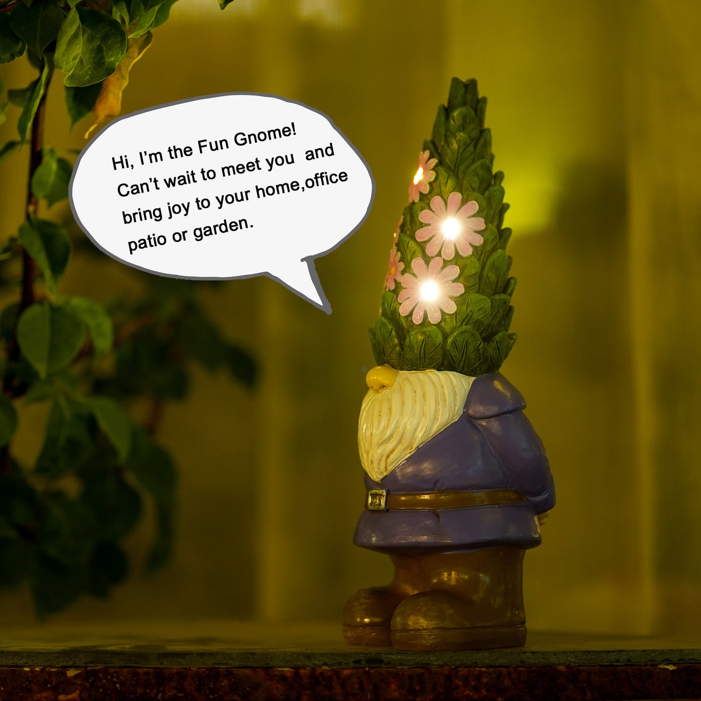 Nacome Solar Garden Outdoor Statues Gnome with Succulent and 7 LED Lights - Lawn Decor Statue for Patio, Balcony, Yard Ornament - Unique Housewarming Gifts