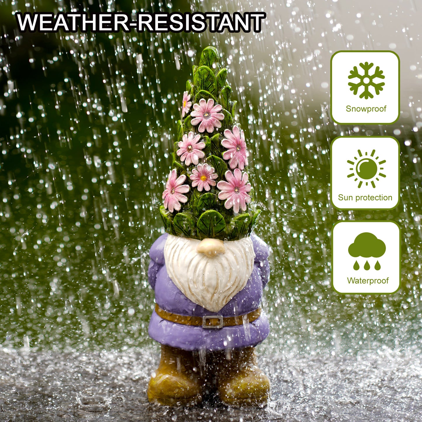 Nacome Solar Garden Outdoor Statues Gnome with Succulent and 7 LED Lights - Lawn Decor Statue for Patio, Balcony, Yard Ornament - Unique Housewarming Gifts