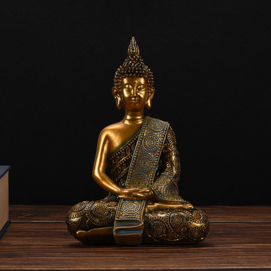 Nacome Meditating Seated Thai Buddha Statue Praying Collectibles Figurines,Zen Garden Buddha Sculpture-Indoor/Outdoor Decor for Home,Porch Yard Art Decoration,polyresin,Gold Buddah,Gift