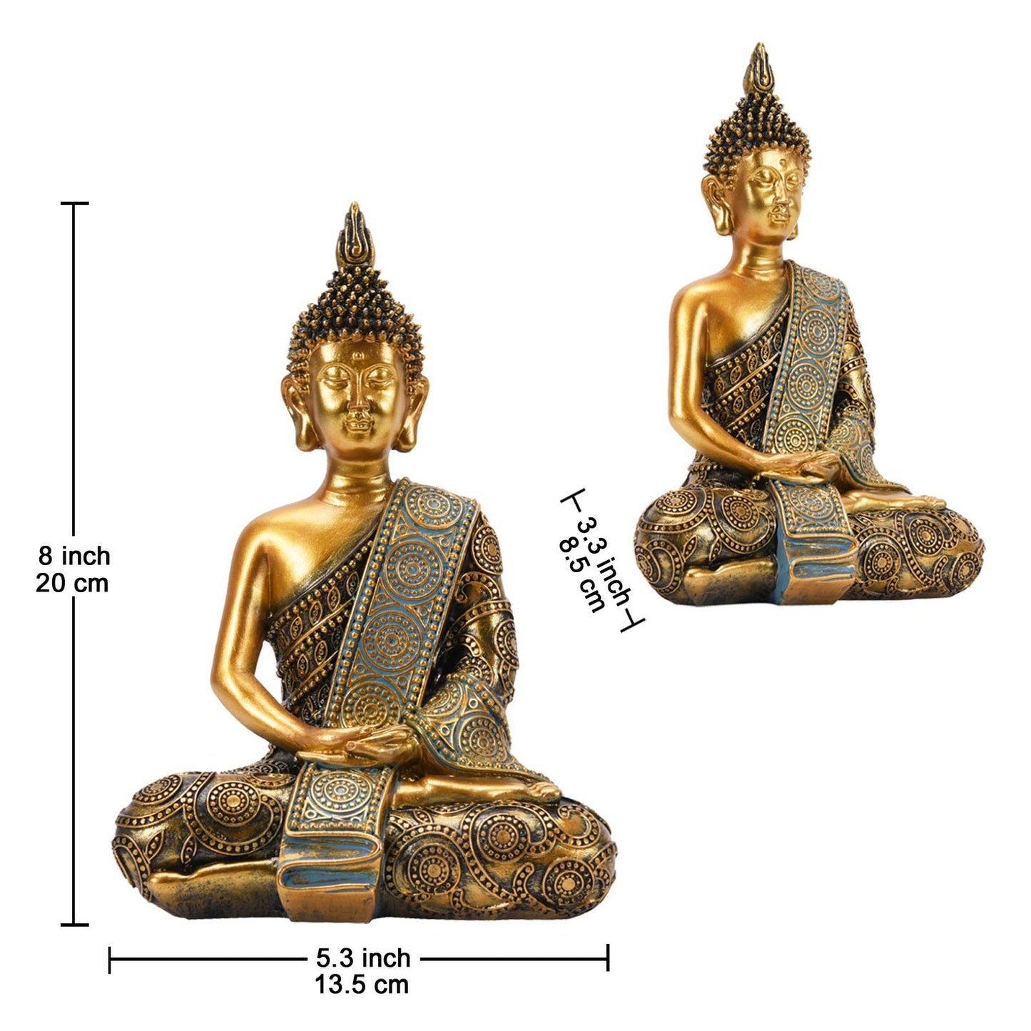 Nacome Meditating Seated Thai Buddha Statue Praying Collectibles Figurines,Zen Garden Buddha Sculpture-Indoor/Outdoor Decor for Home,Porch Yard Art Decoration,polyresin,Gold Buddah,Gift