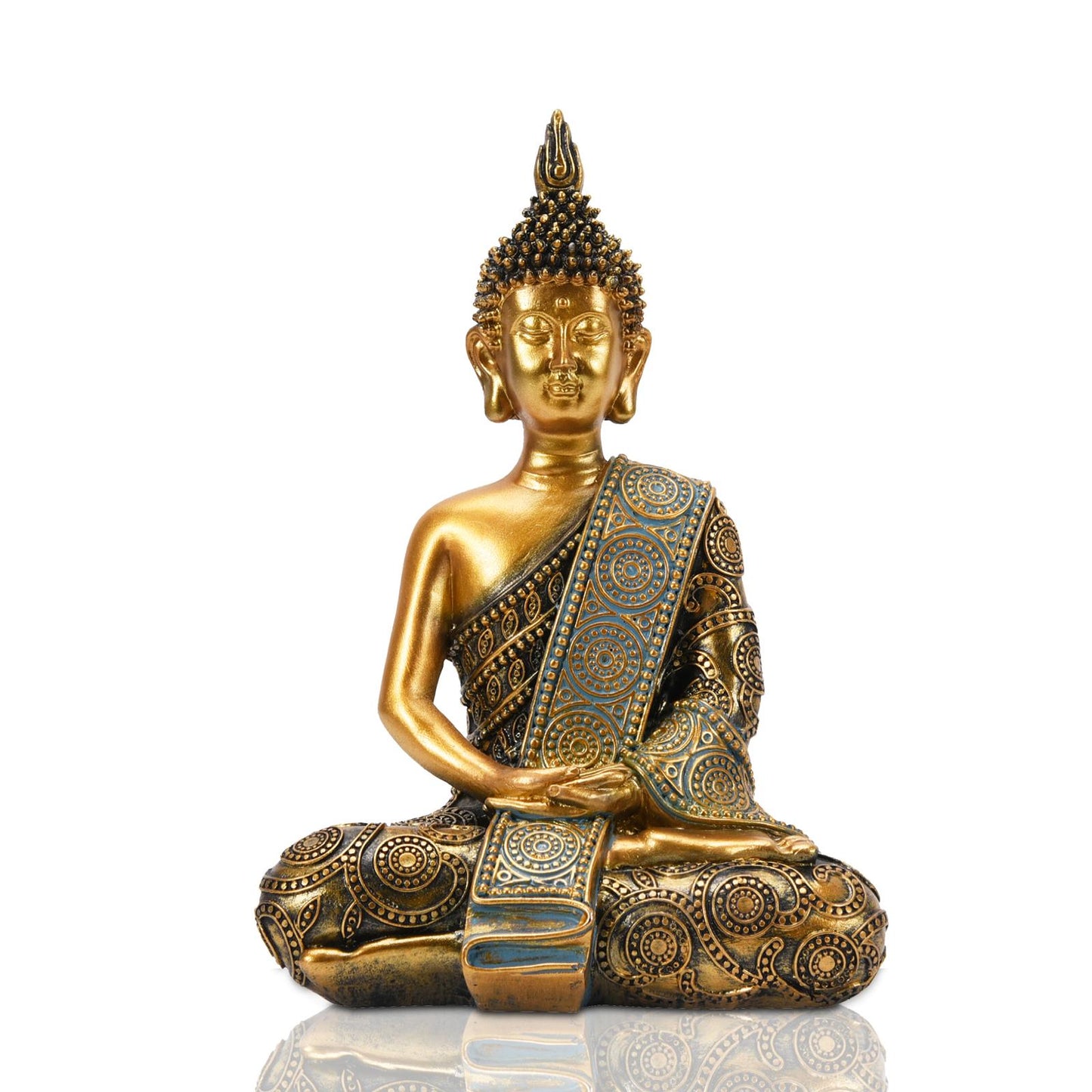 Nacome Meditating Seated Thai Buddha Statue Praying Collectibles Figurines,Zen Garden Buddha Sculpture-Indoor/Outdoor Decor for Home,Porch Yard Art Decoration,polyresin,Gold Buddah,Gift