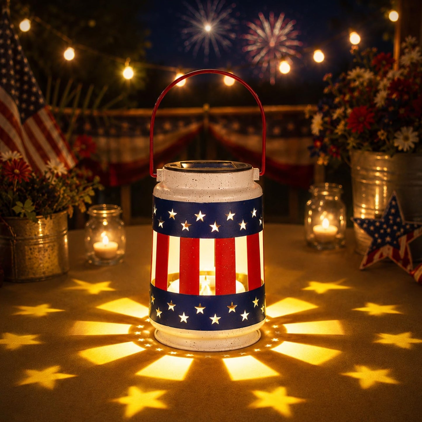 Nacome Patriotic Hanging Solar Lantern Outdoor: Red White Blue Lights