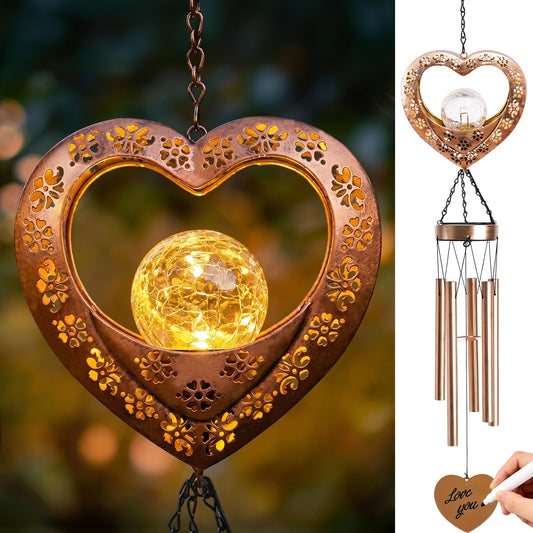 Nacome 39" Large Heart Solar Wind Chimes for Outside, Metal Garden Decor