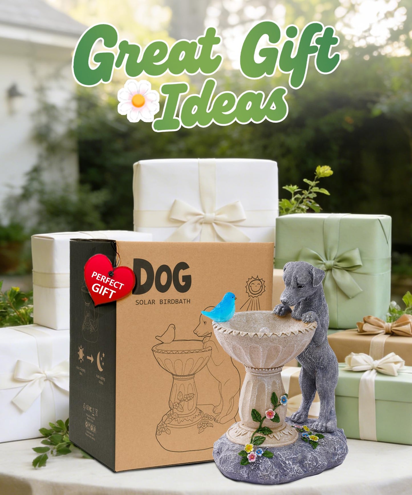 Nacome Solar Dog Statues for Garden Decor: IP65 Waterproof Resin