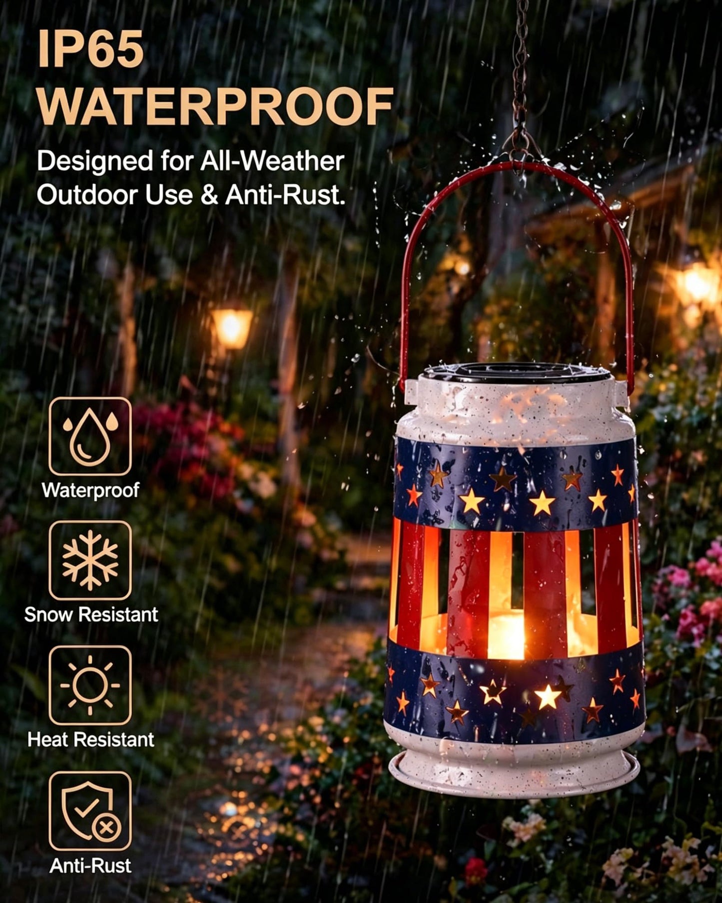Nacome Patriotic Hanging Solar Lantern Outdoor: Red White Blue Lights