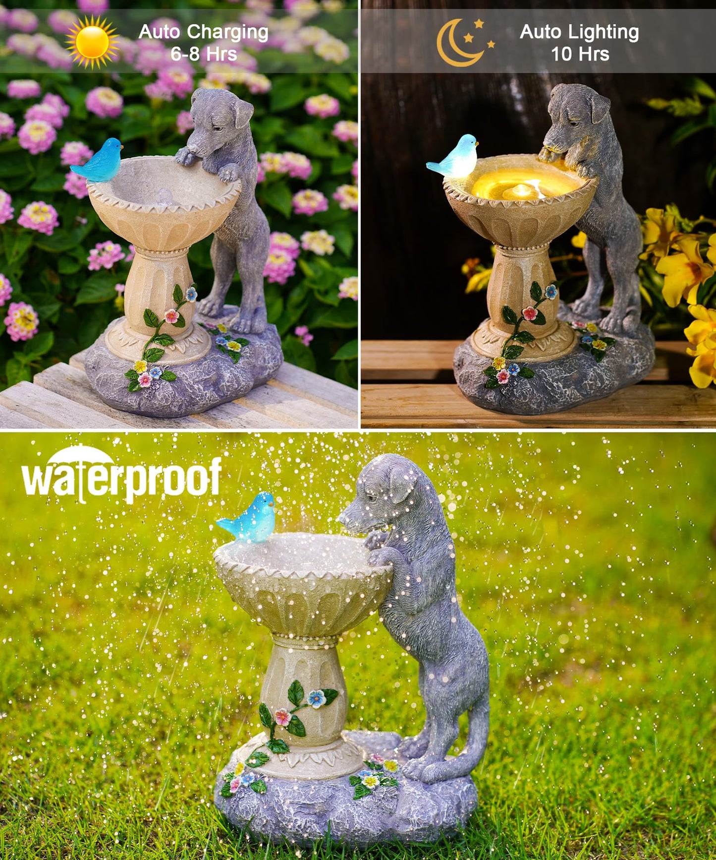 Nacome Solar Dog Statues for Garden Decor: IP65 Waterproof Resin