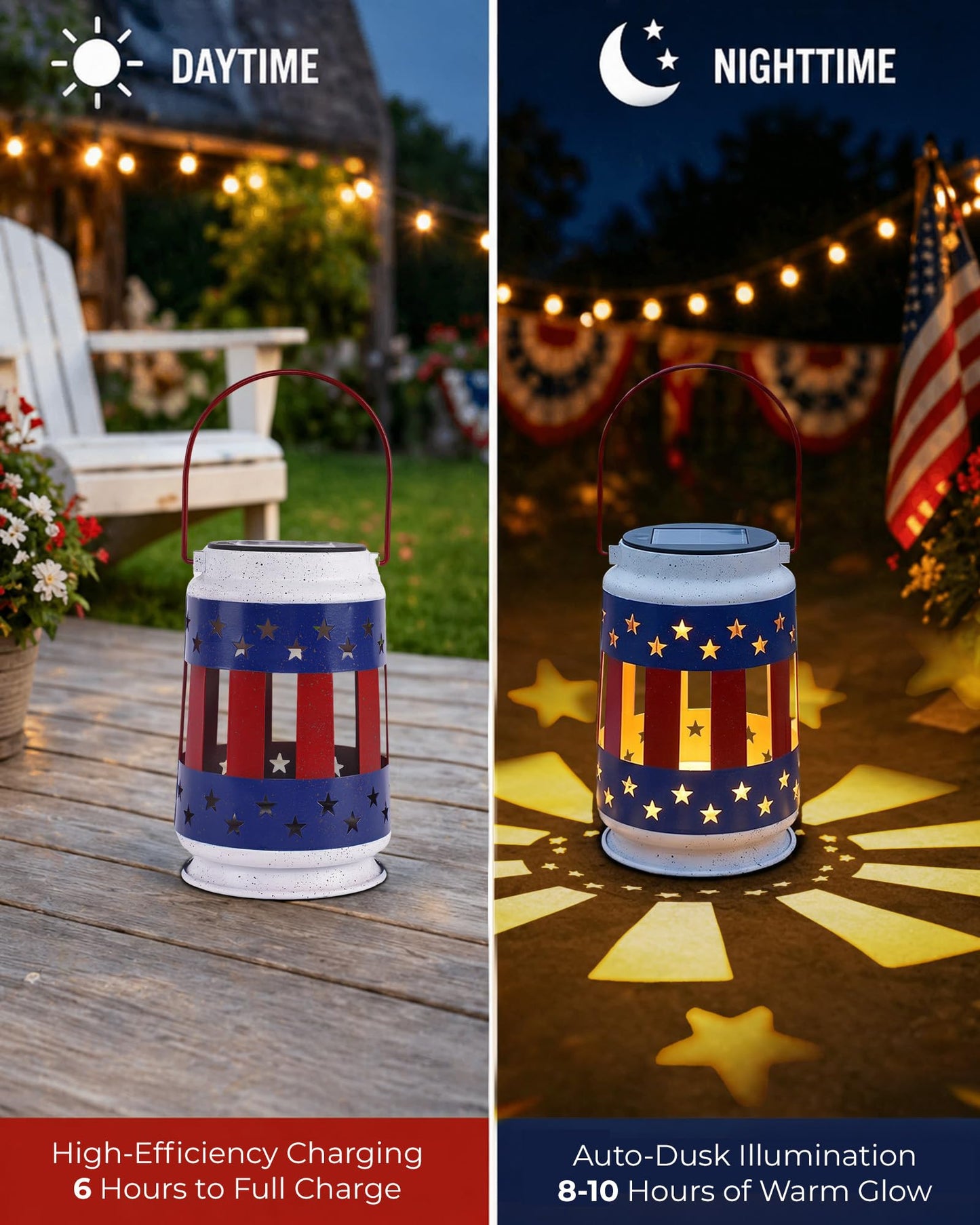 Nacome Patriotic Hanging Solar Lantern Outdoor: Red White Blue Lights