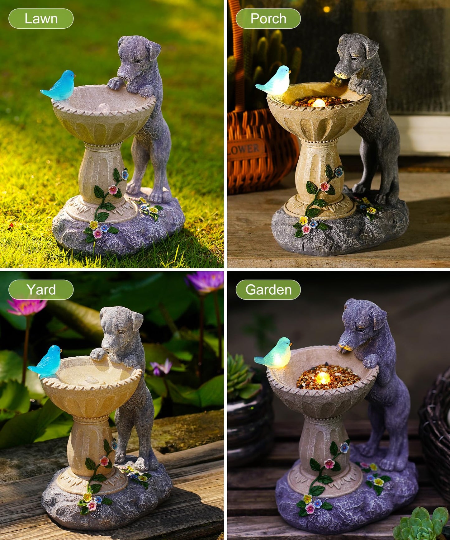 Nacome Solar Dog Statues for Garden Decor: IP65 Waterproof Resin